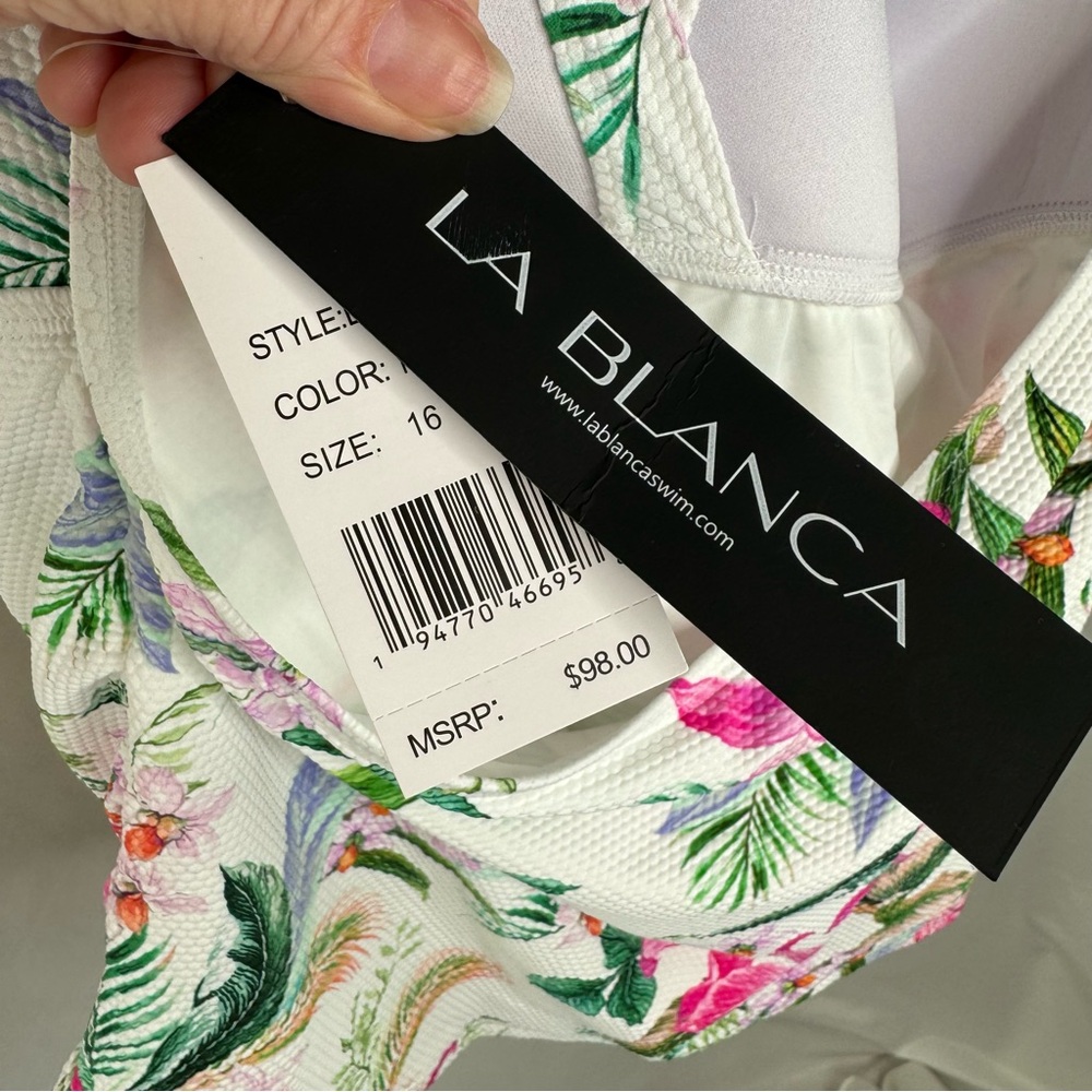 La Blanca Mystic Palms Collection Halter Tie Tankini Shirring All Over size 16. - Picture 11 of 11